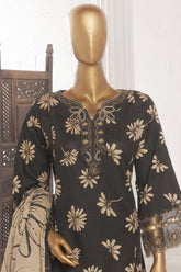 Bin Saeed Stitched 3 Piece Emb Lawn Frock Vol-03 Collection-SM-1642-Black